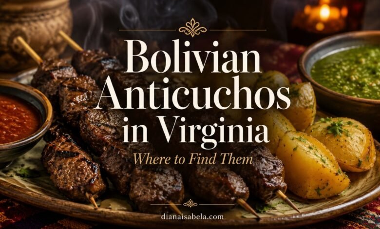 Bolivian anticuchos with grilled beef heart, potatoes and spicy sauces in Virginia
