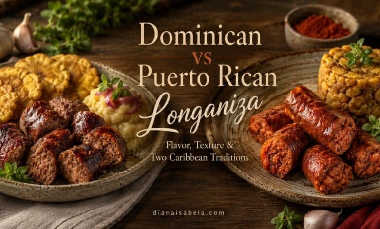 Dominican longaniza vs Puerto Rican longaniza with traditional Caribbean sides