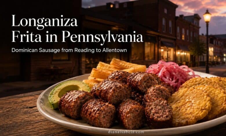 Dominican longaniza frita with tostones inspired by the Dominican food scene in Reading and Allentown Pennsylvania