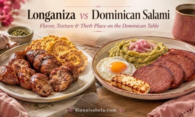 Dominican longaniza vs Dominican salami with mangú and traditional breakfast sides
