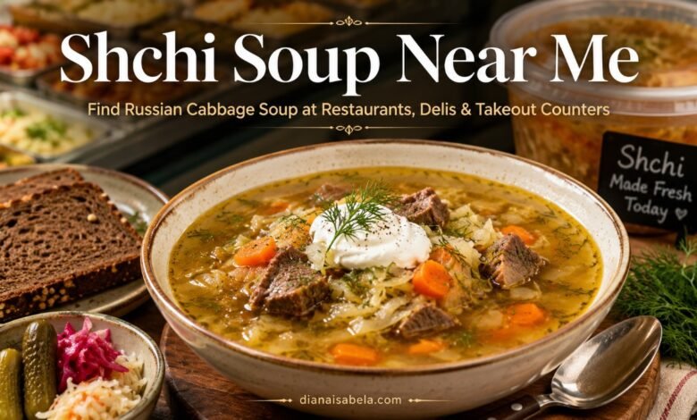 Shchi soup with rye bread and pickled vegetables for a guide to restaurants, delis and takeout counters